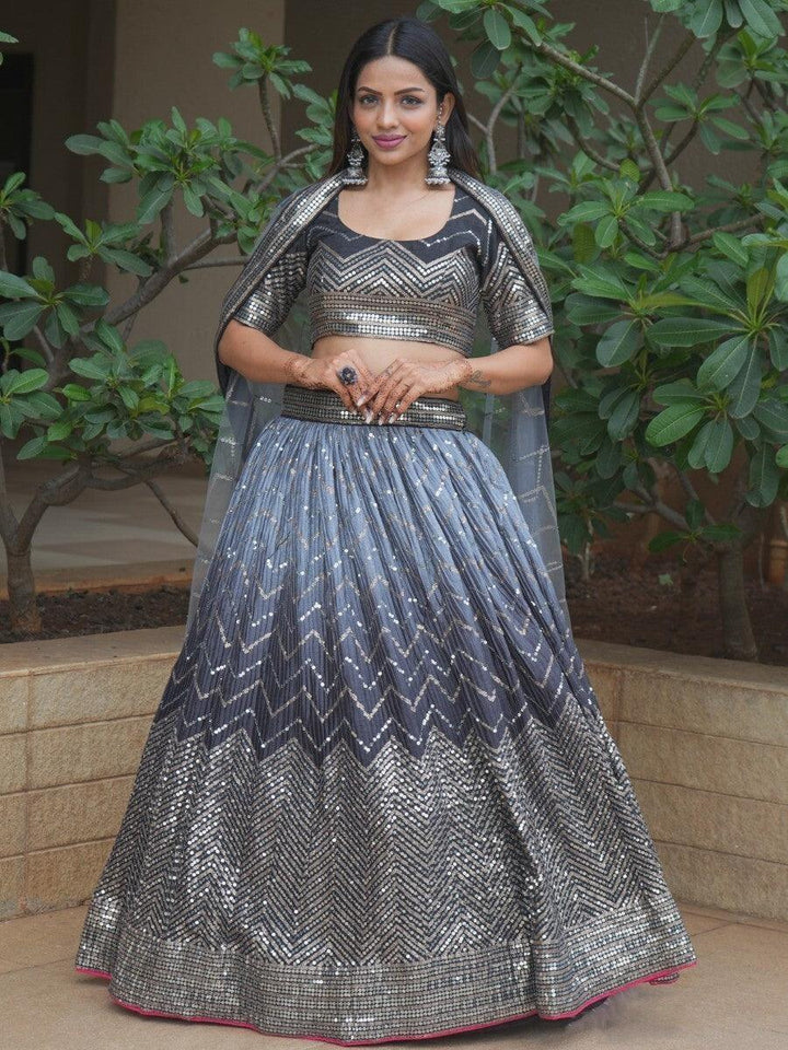 Attractive Black Sequins Silk Designer Lehenga Choli With Dupatta