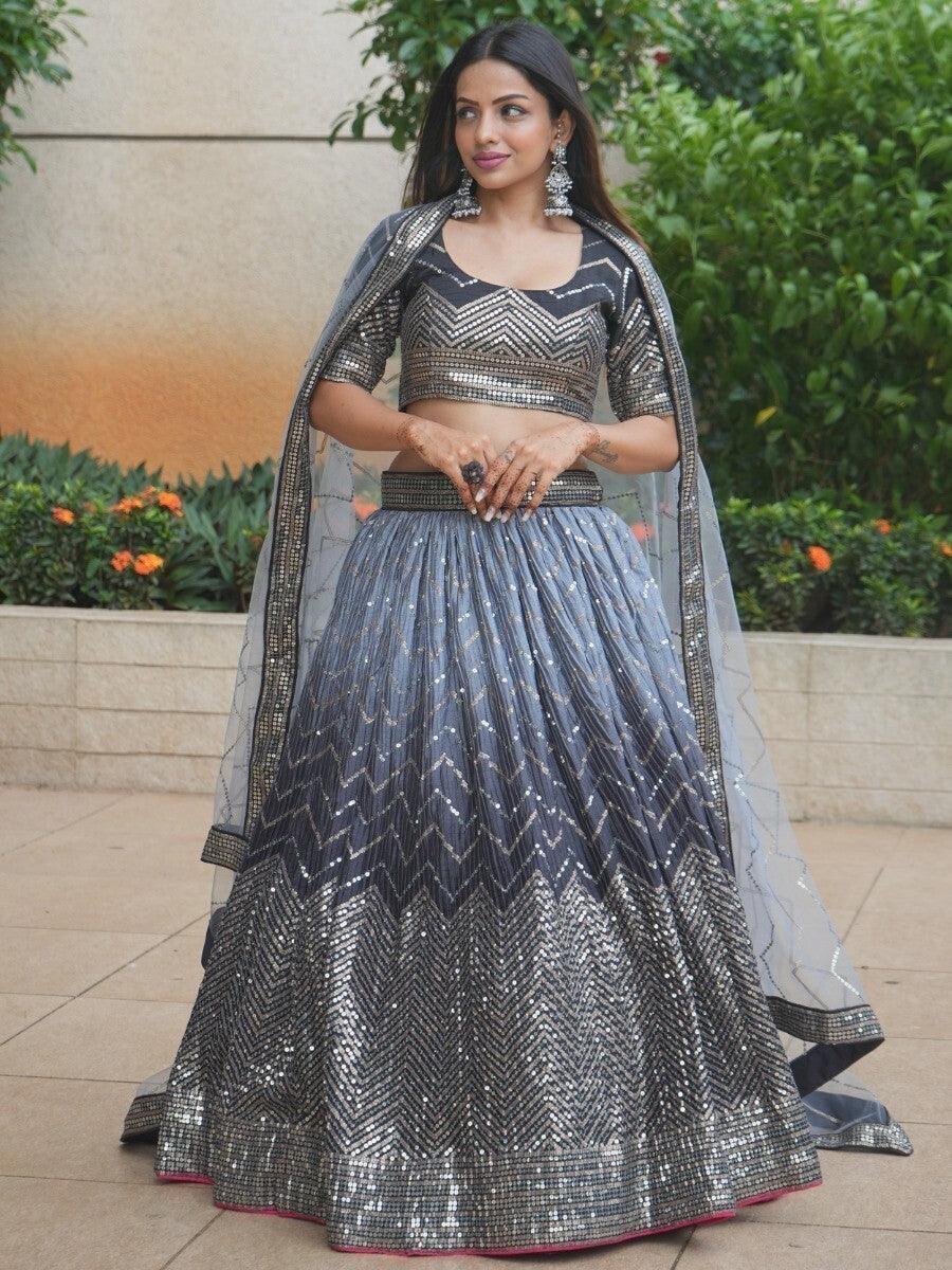 Attractive Black Sequins Silk Designer Lehenga Choli With Dupatta