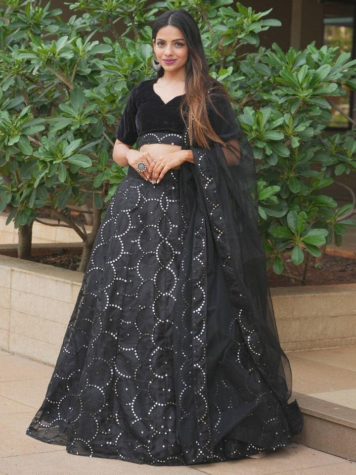 Awesome Black Embroidered Organza Party Wear Lehenga Choli