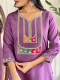 Shocking Purple Thread Embroidered Viscose Straight Suit With Dupatta - Zeel Clothing