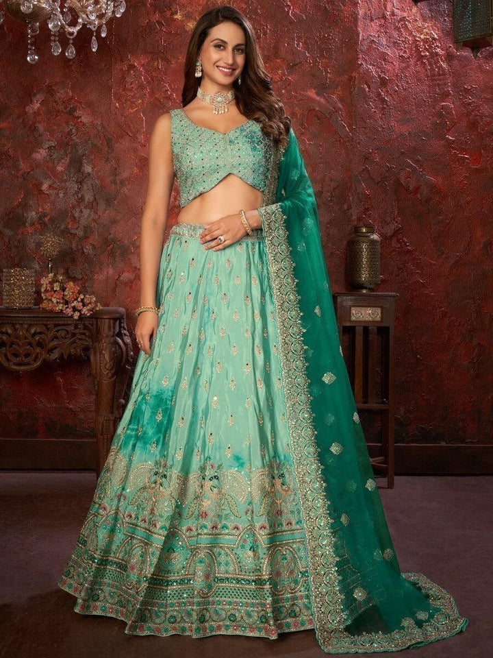 Astonishing Light Green Embroidered Crepe Lehenga Choli With Dupatta