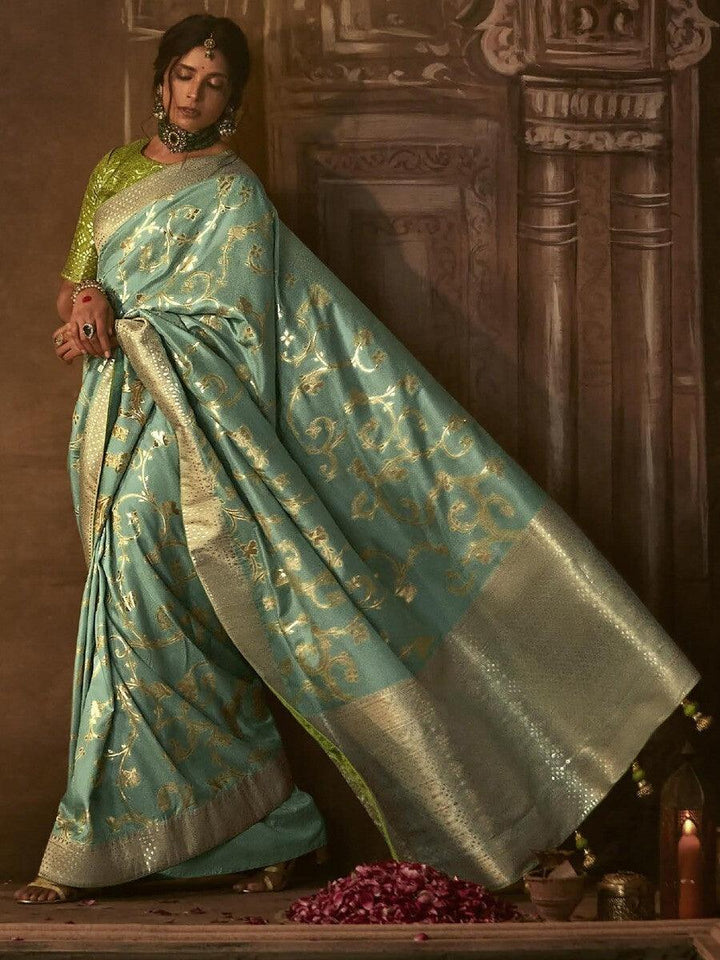 Fascinating Blue Zari Woven Silk Festival Wear Saree With Blouse