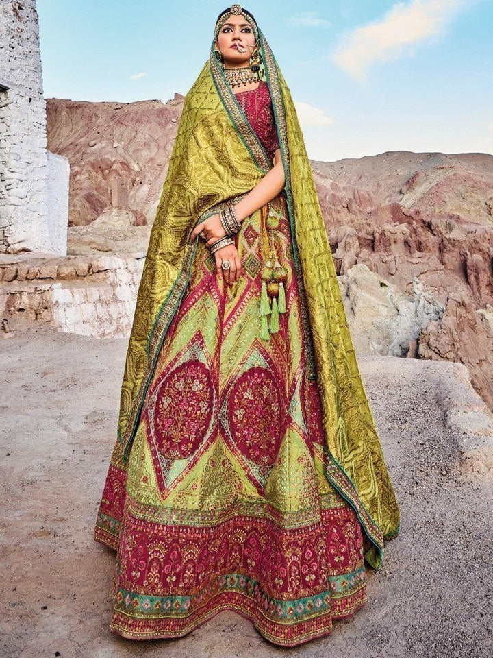 Amazing Green Sequins Banarasi Silk Sangeet Wear Lehenga Choli
