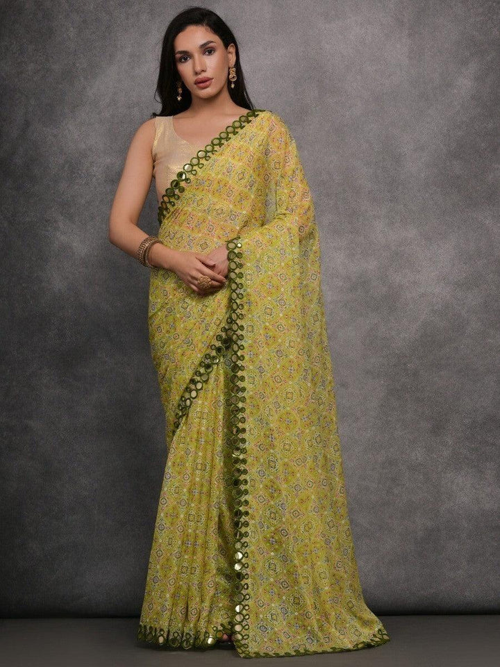 Exquisite Light Green Digital Printed Georgette Saree With Blouse