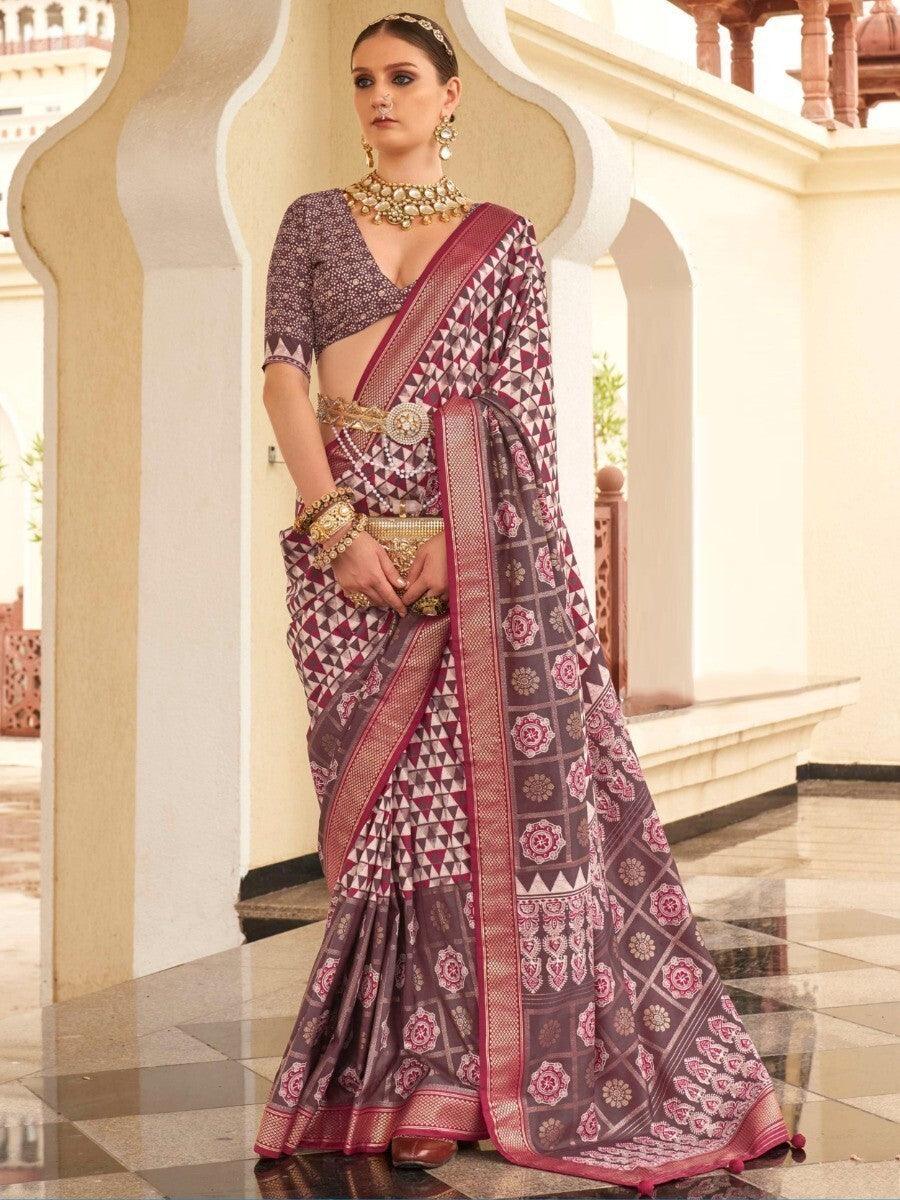 Classic Pink Digital Print Silk Wedding Wear Saree With Blouse