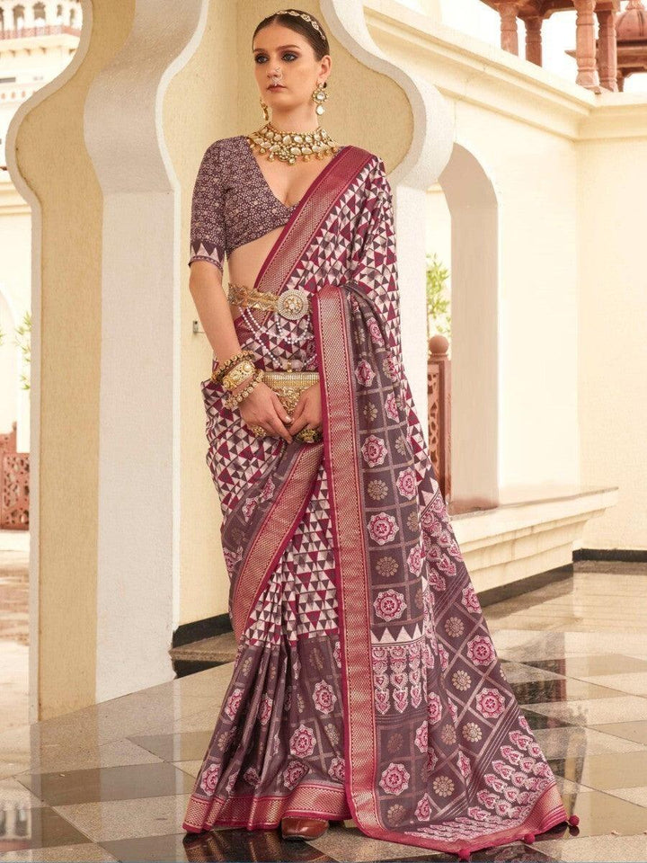 Classic Pink Digital Print Silk Wedding Wear Saree With Blouse