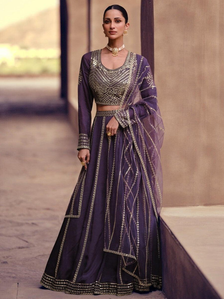 Enticing Purple Sequins Silk Wedding Wear Lehenga Choli With Dupatta