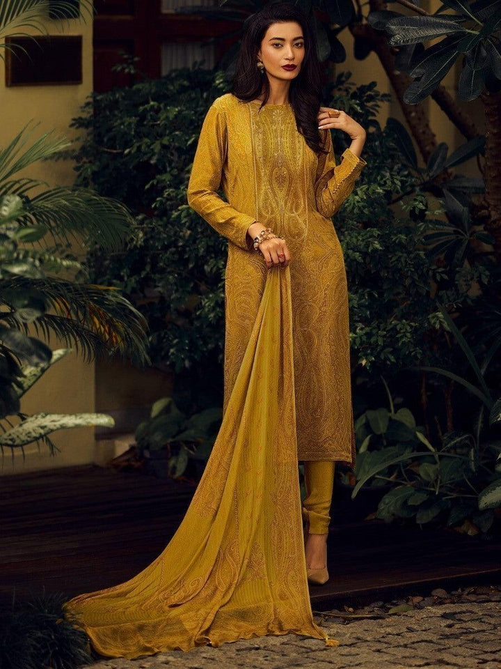 Lovely Mustard Yellow Embroidered Silk Salwar Kameez With Dupatta