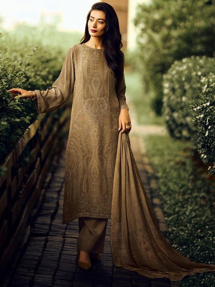 Enchanting Brown Embroidered Silk Salwar Function Wear Kameez With Dupatta