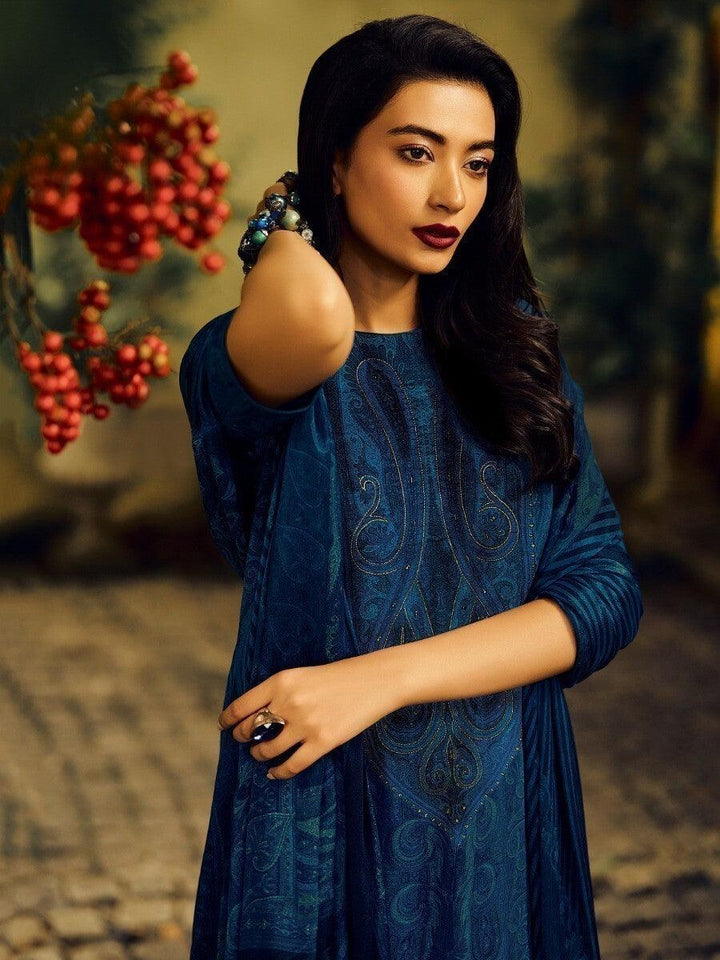 Ravishing Blue Embroidered Silk Festive Wear Salwar Kameez With Dupatta