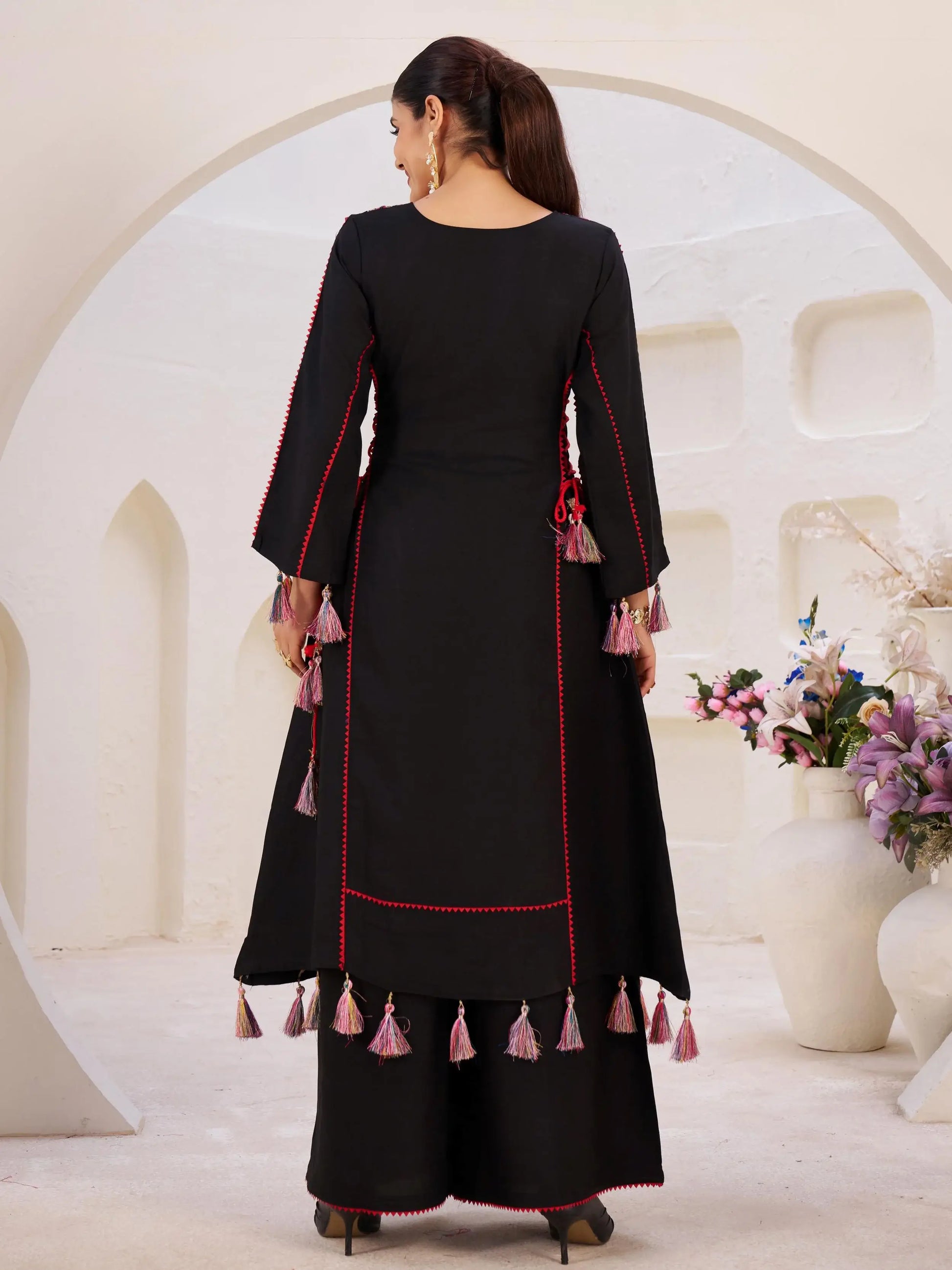 Significant Black Thread Embroidered Rayon Festive Wear Co-Ord Set - Zeel Clothing