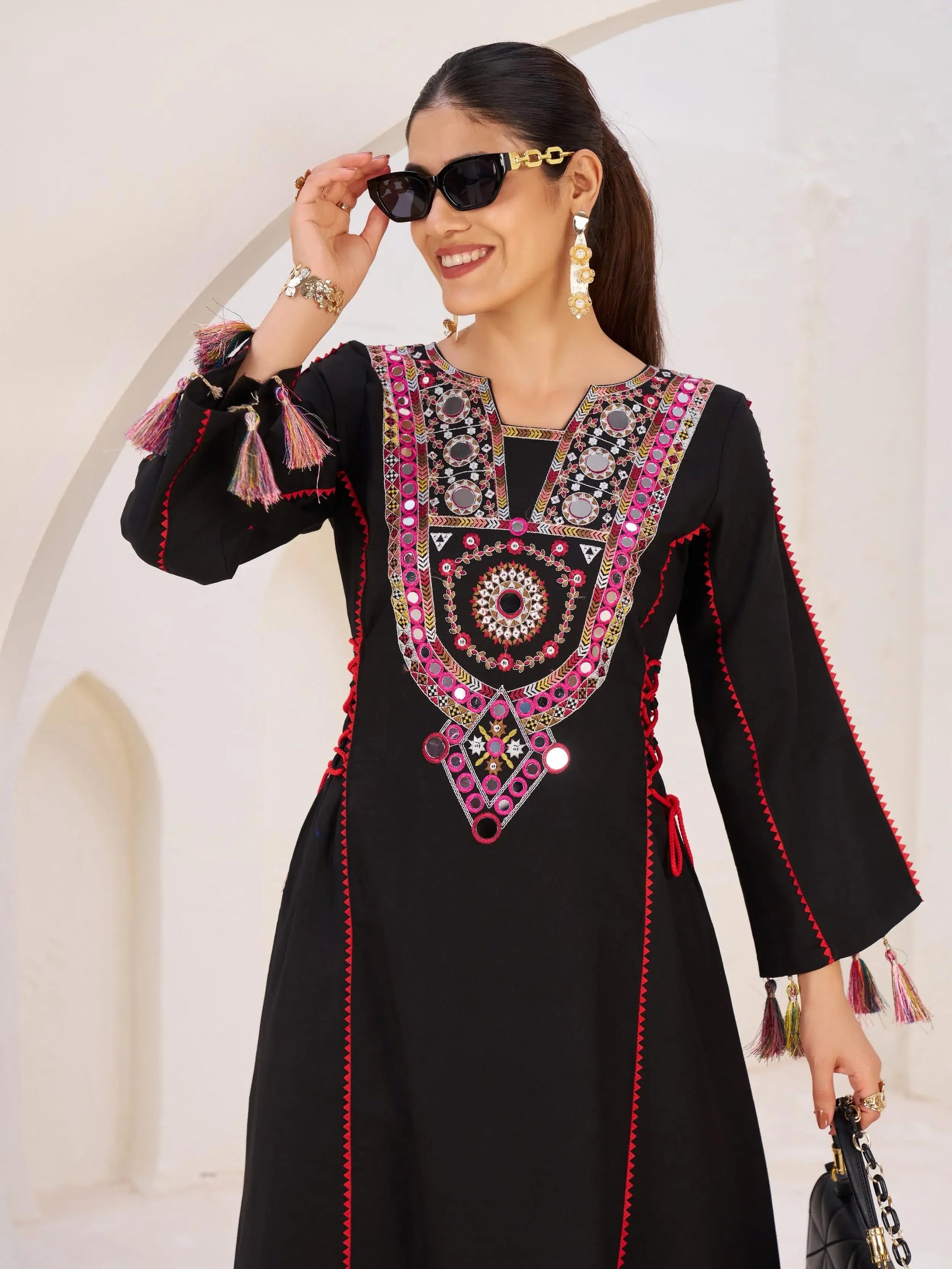 Significant Black Thread Embroidered Rayon Festive Wear Co-Ord Set - Zeel Clothing