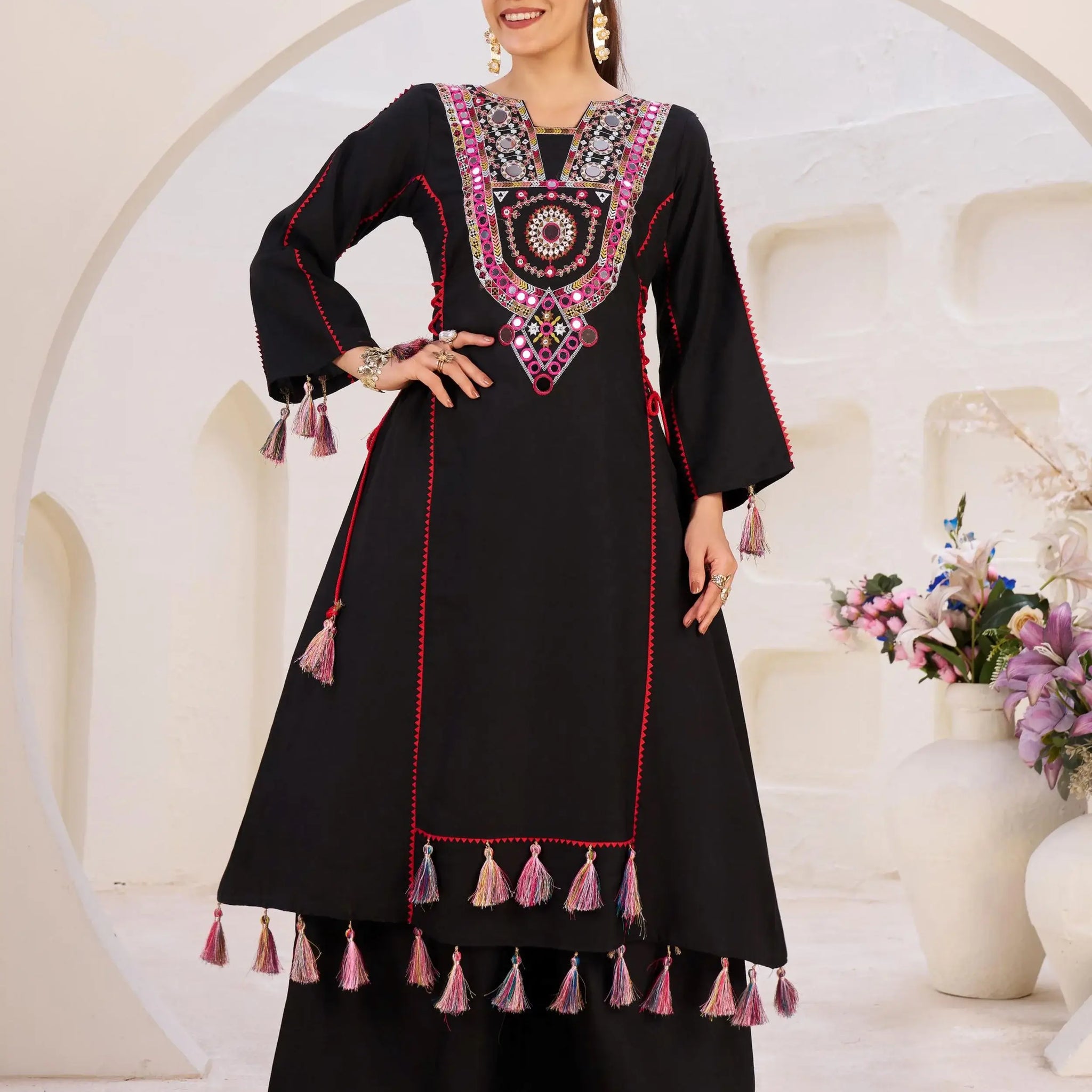 Significant Black Thread Embroidered Rayon Festive Wear Co-Ord Set - Zeel Clothing