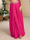 Significant Hot Pink Sequins Georgette Event Wear Crop Top Palazzo With Dupatta - Zeel Clothing