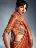 Significant Orange Khatli Work Organza Party Wear Saree With Blouse - Zeel Clothing