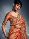 Significant Orange Khatli Work Organza Party Wear Saree With Blouse - Zeel Clothing