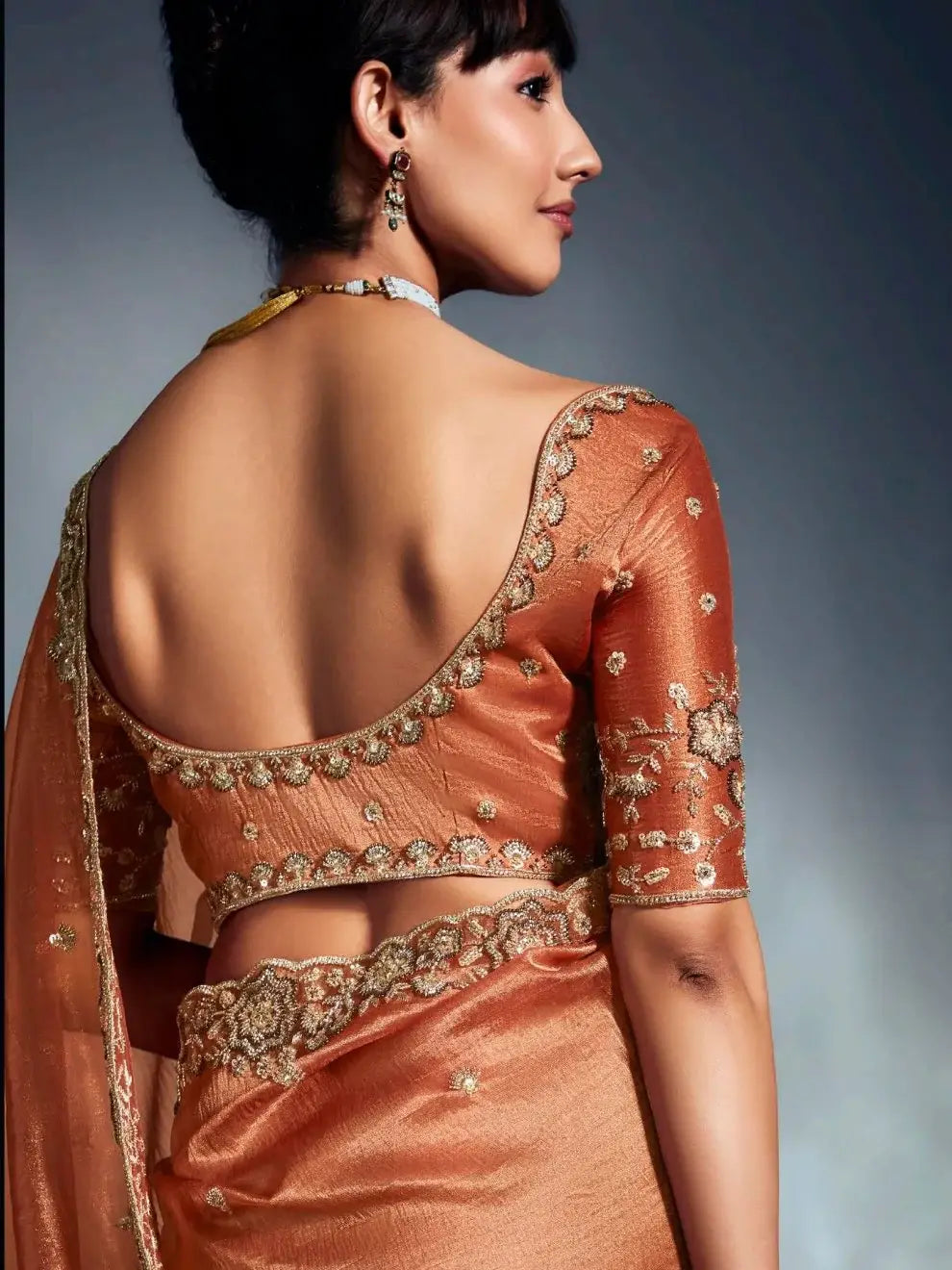 Significant Orange Khatli Work Organza Party Wear Saree With Blouse - Zeel Clothing