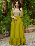 Significant Parrot Green Bead Embroidery Georgette Mehendi Wear Gown - Zeel Clothing
