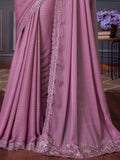 Stunning Mauve Color Heavy Border Work Silk Engagement Wear Saree