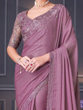 Stunning Mauve Color Heavy Border Work Silk Engagement Wear Saree