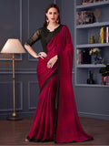 Awesome Red Sequins Chiffon Reception Wear Saree With Blouse