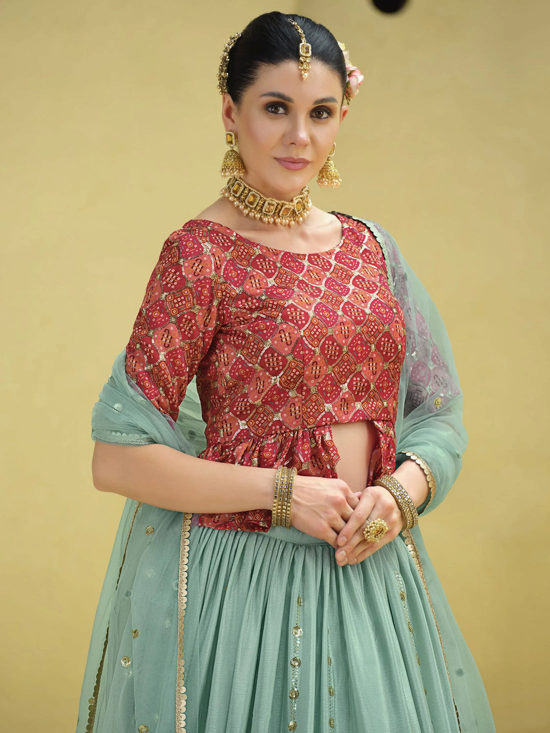 Sky Blue Sequins Embroidered Chinon Silk Lehenga Choli With Dupatta - Zeel Clothing