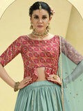 Sky Blue Sequins Embroidered Chinon Silk Lehenga Choli With Dupatta - Zeel Clothing
