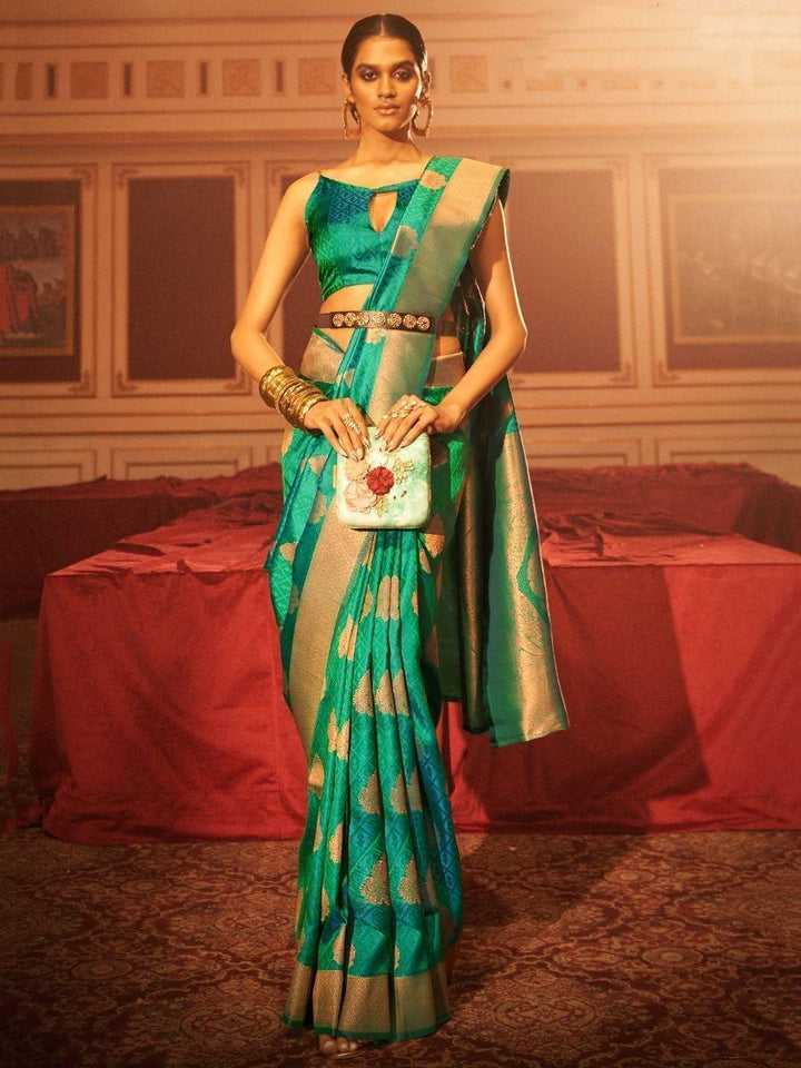 Bewitching Green Woven Silk Traditional Saree With Blouse