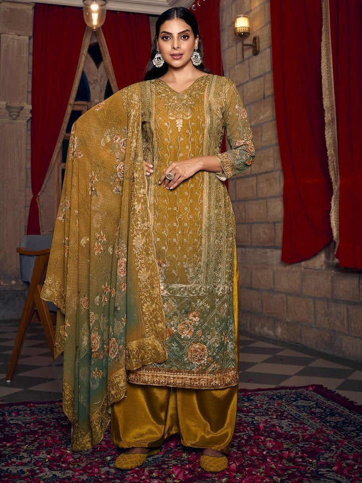 Charming Yellow Digital Printed Georgette Festival Wear Salwar Kameez