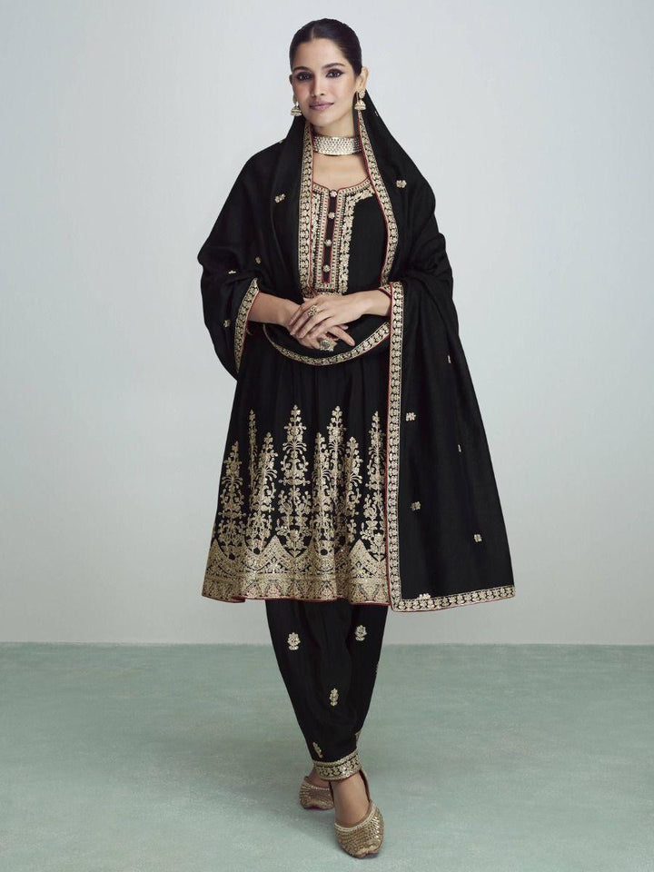 Gorgeous Black Sequins Silk Reception Wear Salwar Suit With Dupatta