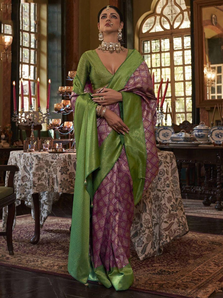 Charming Purple Zari Woven Kanjivaram Silk Reception Wear Saree