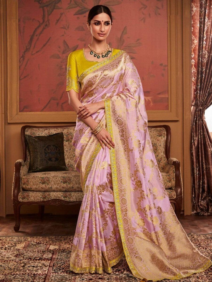 Delightful Lavender Woven Silk Event Wear Saree With Blouse