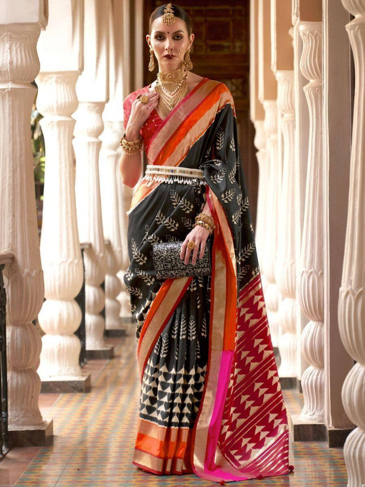 Gloumers Grey Digital Printed Patola Silk Festive Wear Saree
