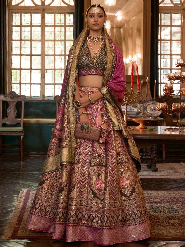Gorgeous Pink Zari Weaving Rajwadi Silk Wedding Lehenga Choli