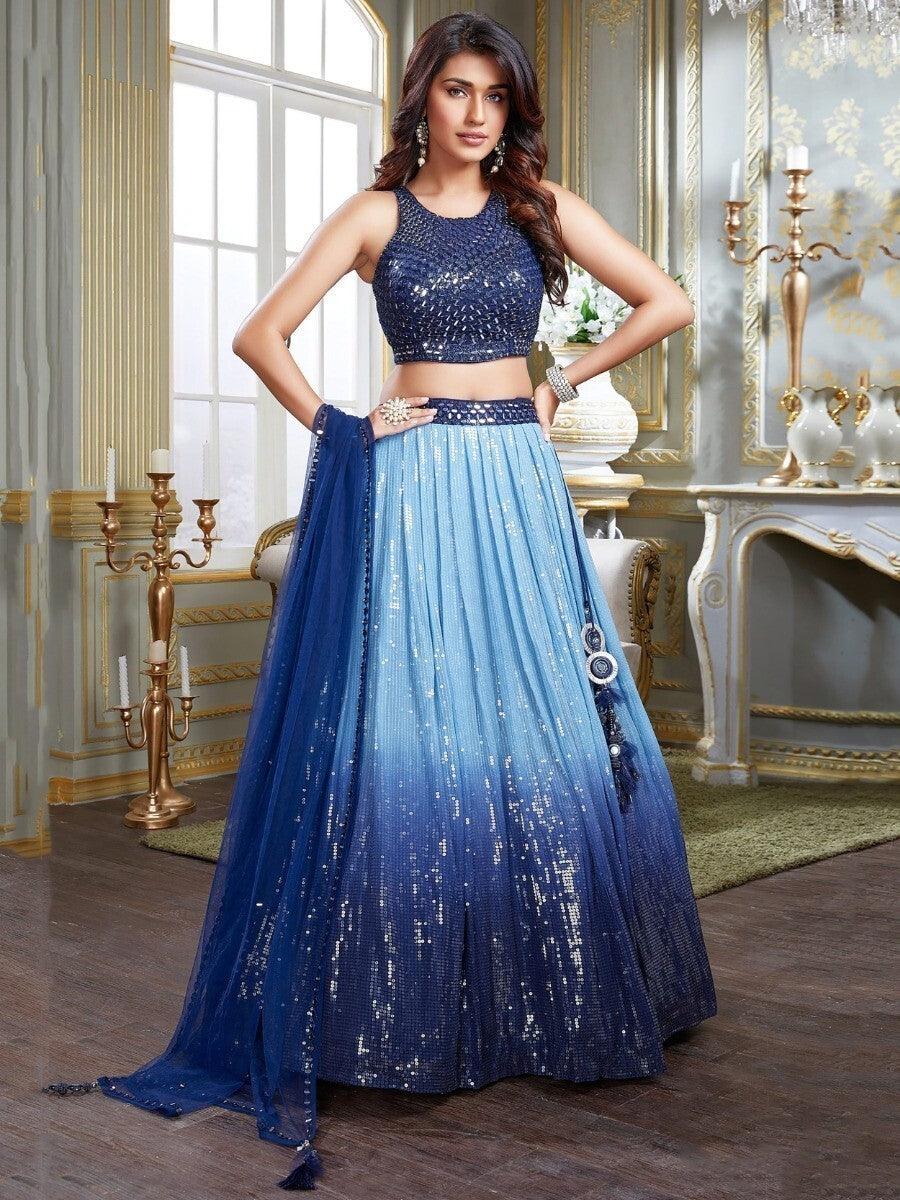 Fantastic Blue Sequins Georgette Lehenga Choli With Dupatta