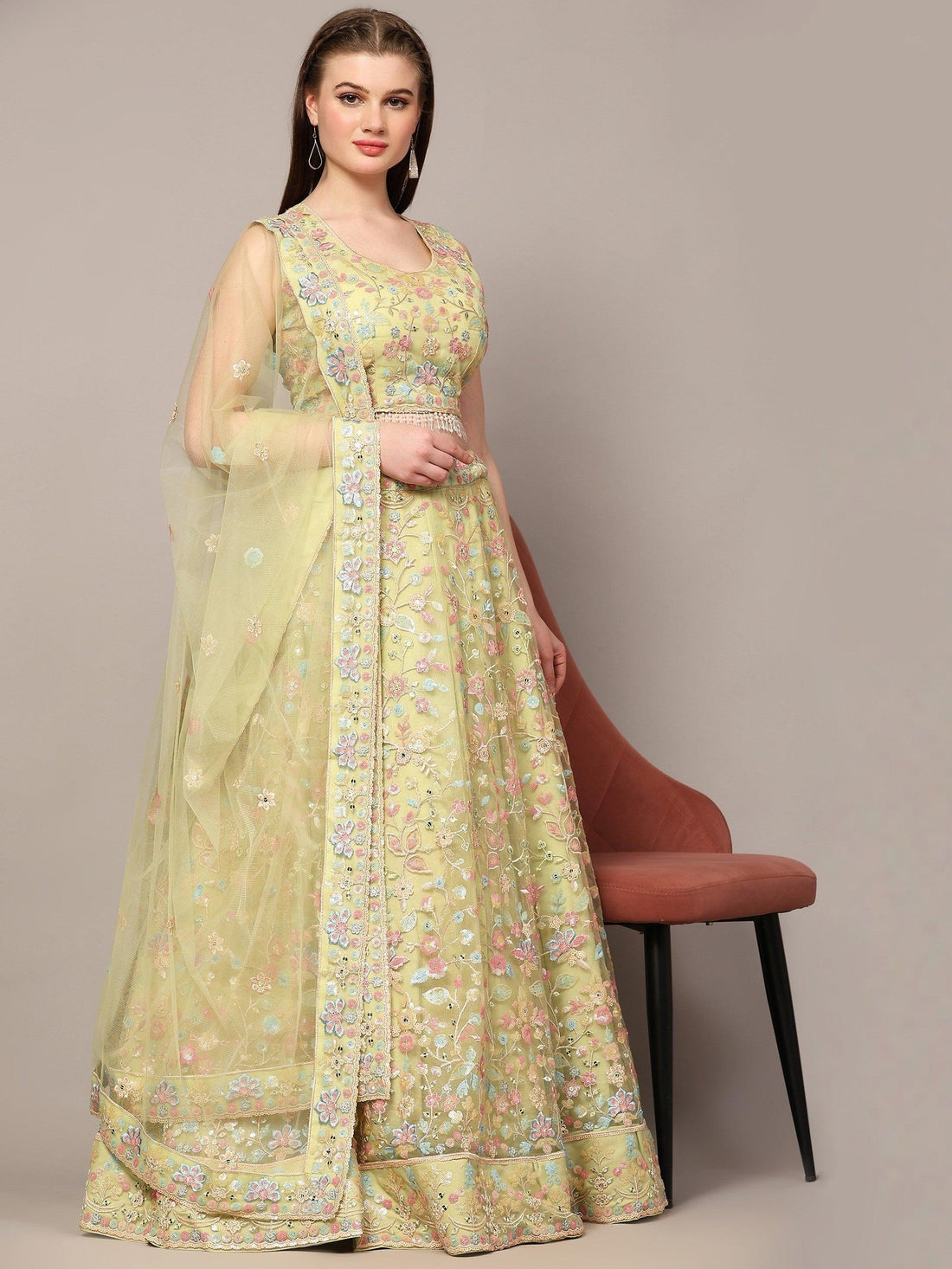 Awesome Yellow Sequins Net Haldi Wear Lehenga Choli With Dupatta