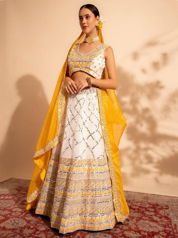 Bewitching White Sequins Work Georgette Function Wear Lehenga Choli