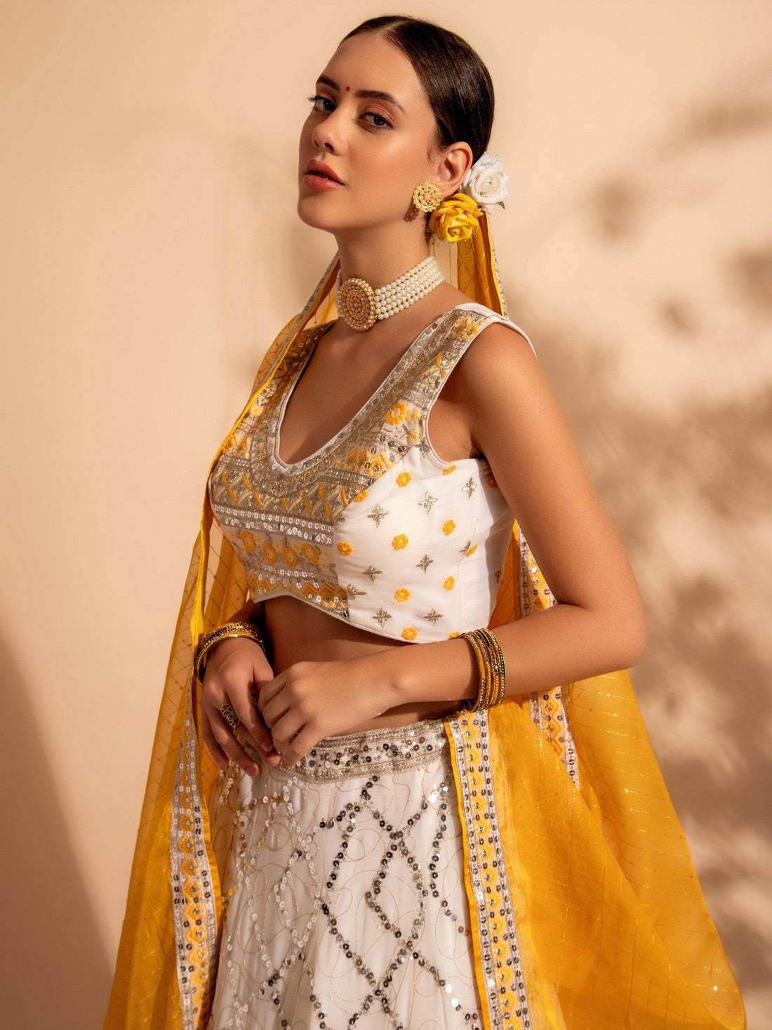 Bewitching White Sequins Work Georgette Function Wear Lehenga Choli