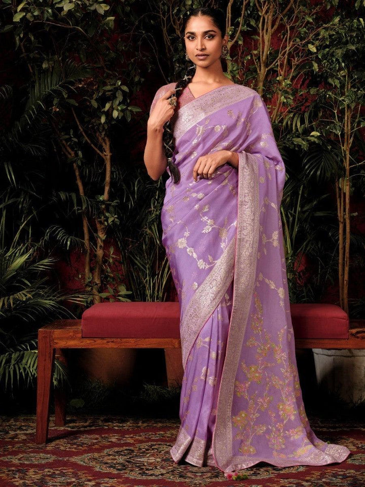 Lovely Lavender Zari Weaving Silk Reception Wear Saree With Blouse