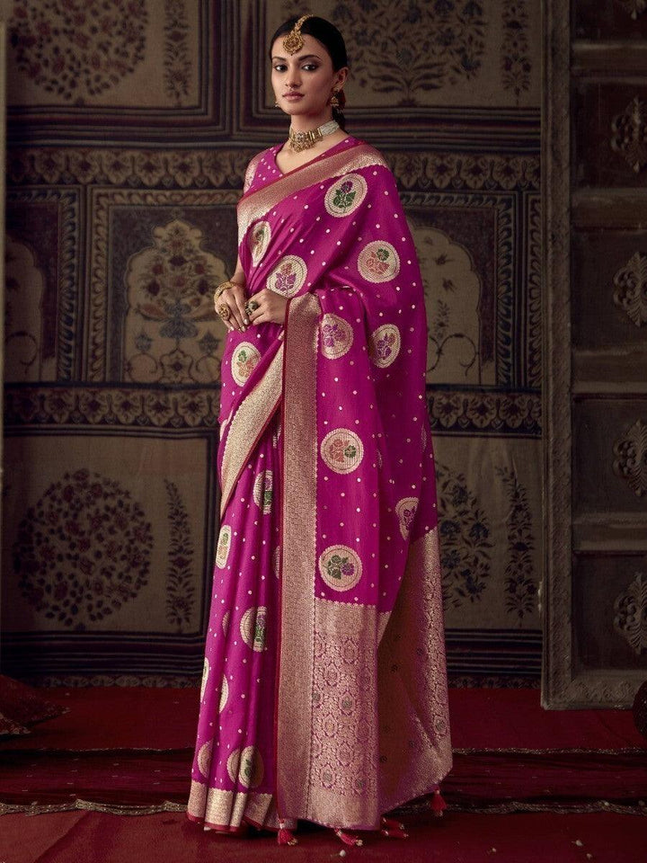 Wonderful Rani Pink Zari Weaving Georgette Saree With Blouse