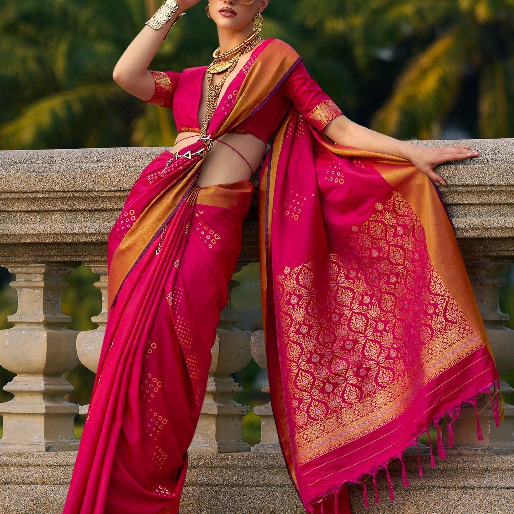 Magnific Rani Pink Zari Weaving Silk Wedding Wear Saree With Blouse