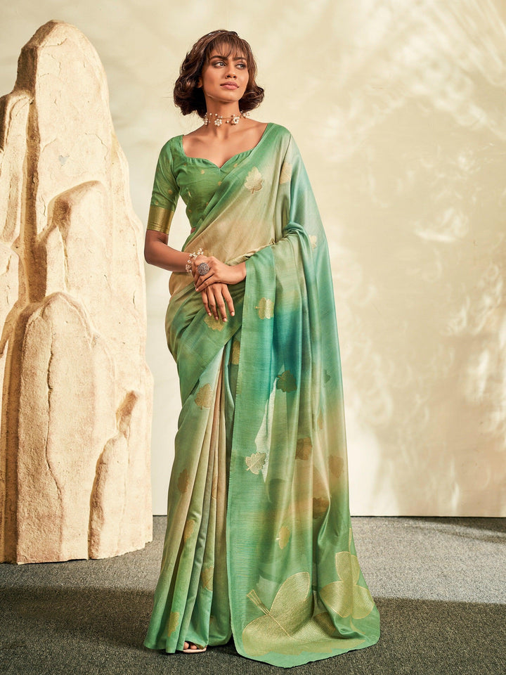 Engaging Green Thread Work Silk Traditional Saree With Blouse