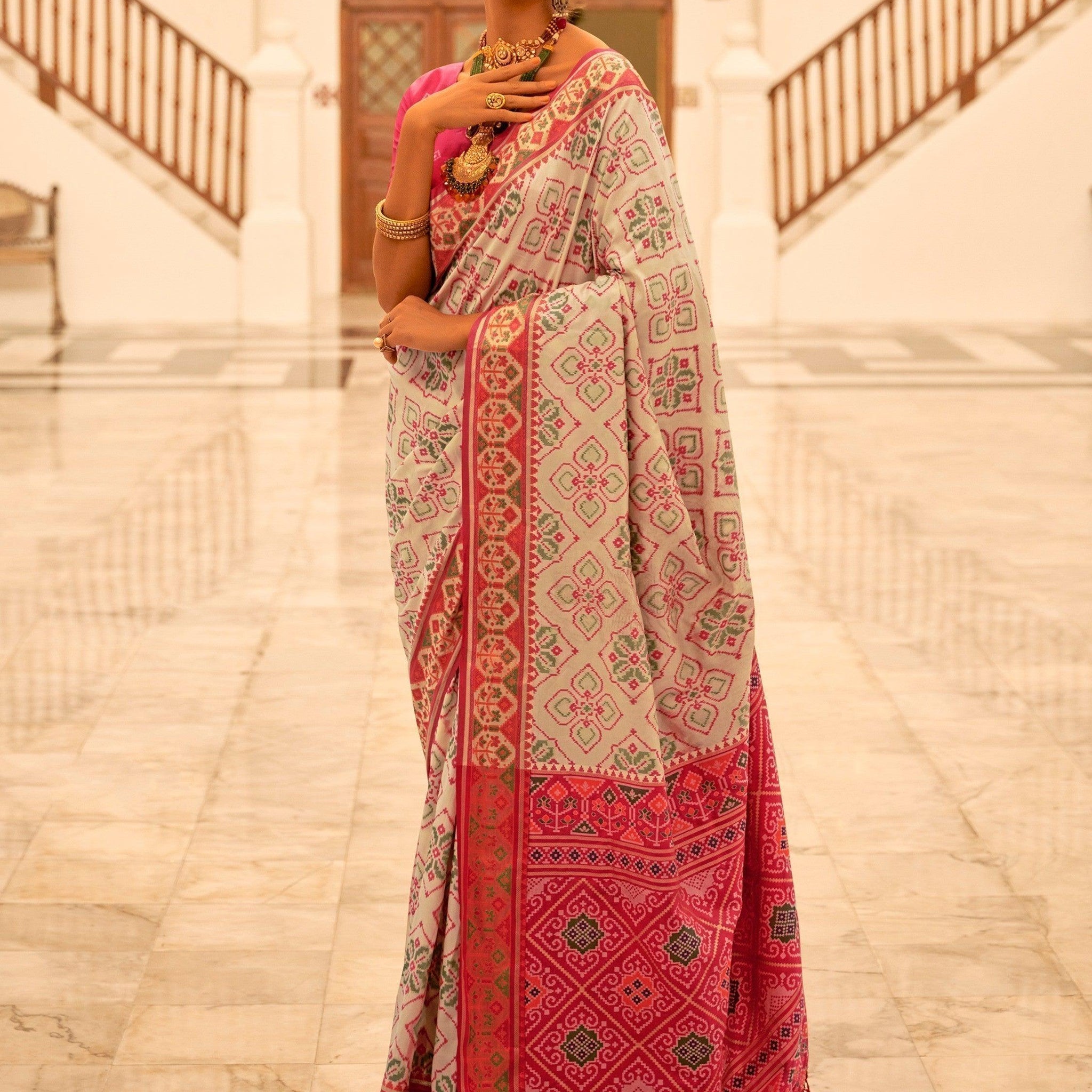 Unexpected Off-White Patola Printed Silk Festival Wear Saree