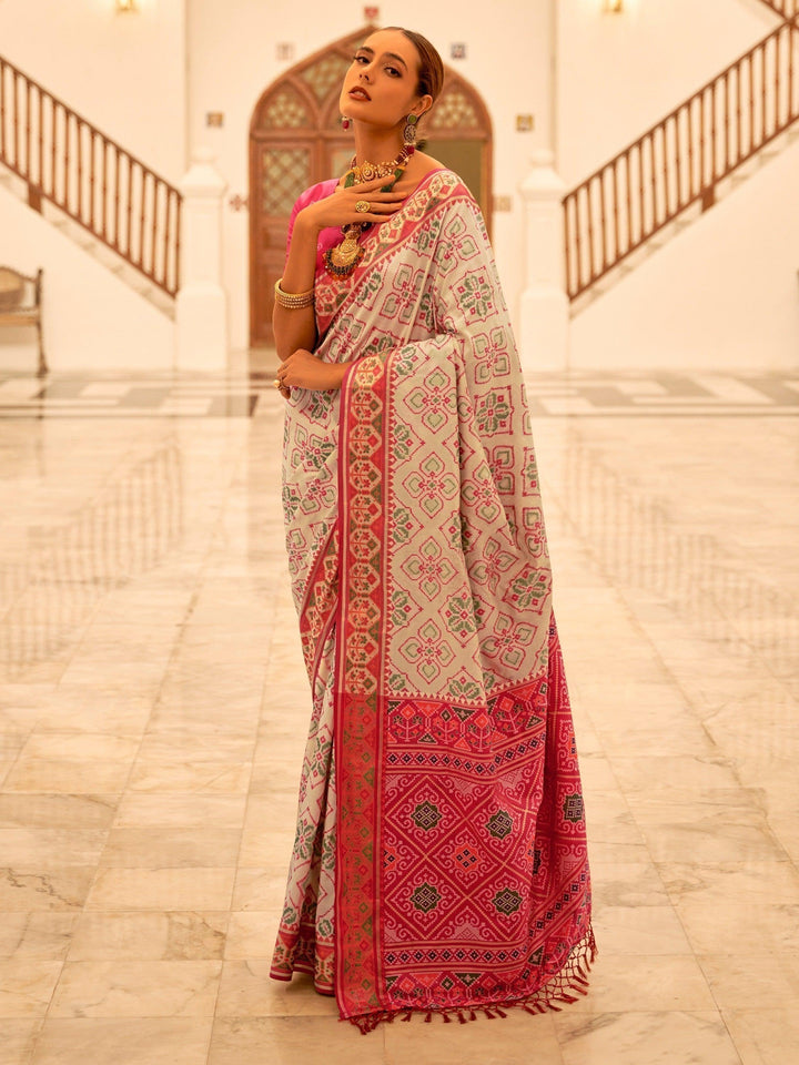 Unexpected Off-White Patola Printed Silk Festival Wear Saree