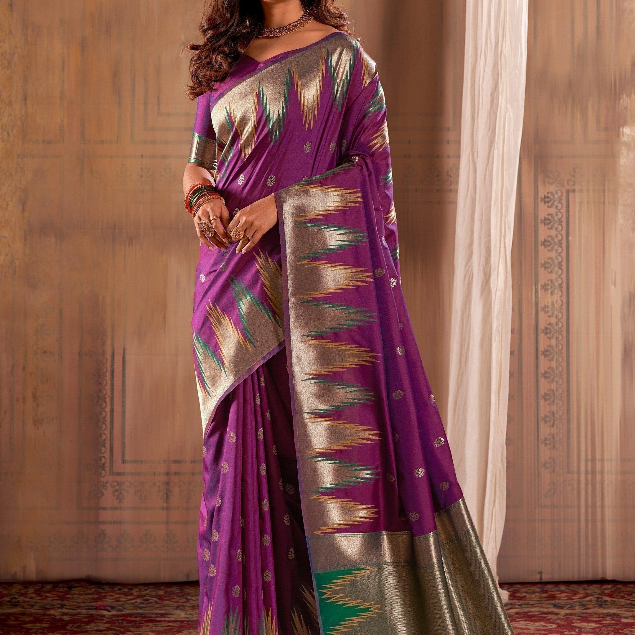 Magnetic Purple Weaving Silk Function Wear Saree With Blouse