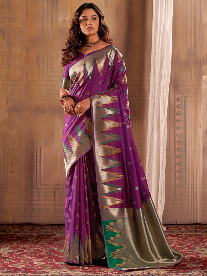 Magnetic Purple Weaving Silk Function Wear Saree With Blouse