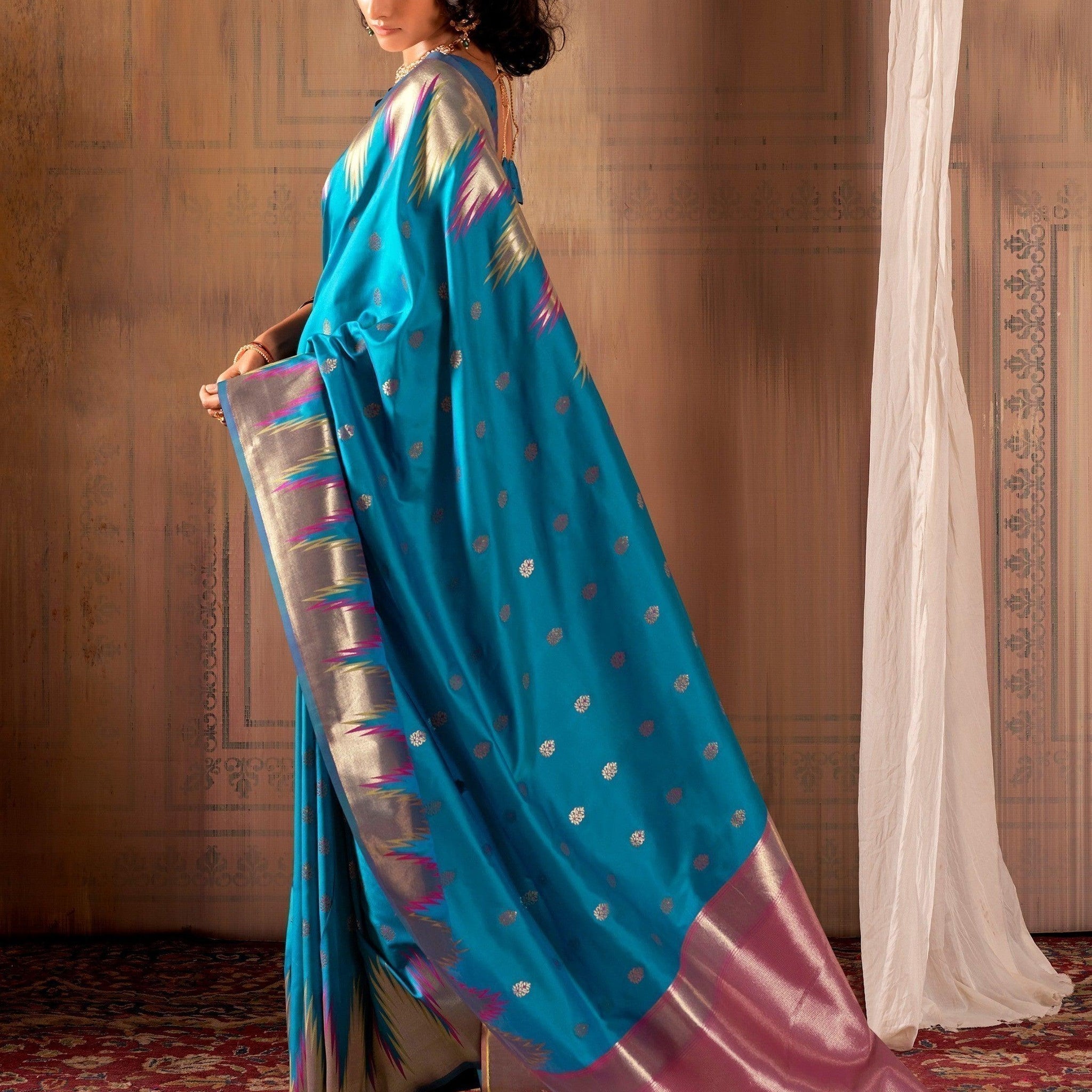 Dazzling Light Blue Weaving Silk Traditional Saree With Blouse