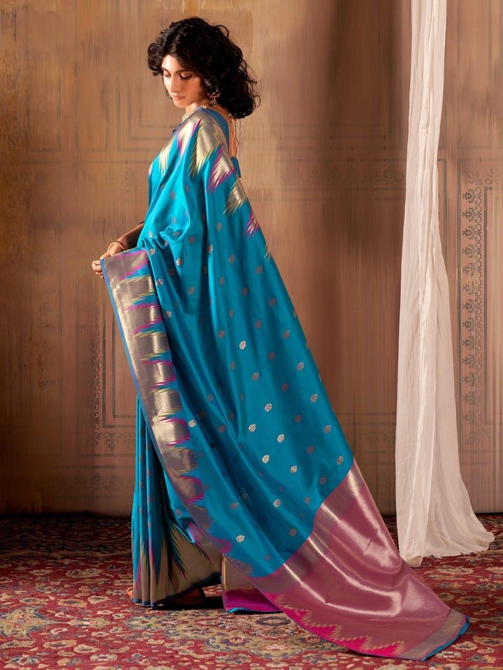 Dazzling Light Blue Weaving Silk Traditional Saree With Blouse