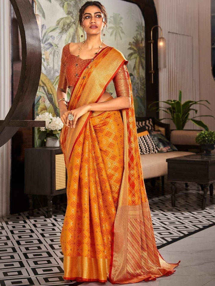 Awesome Orange Weaving Silk Traditional Saree With Blouse