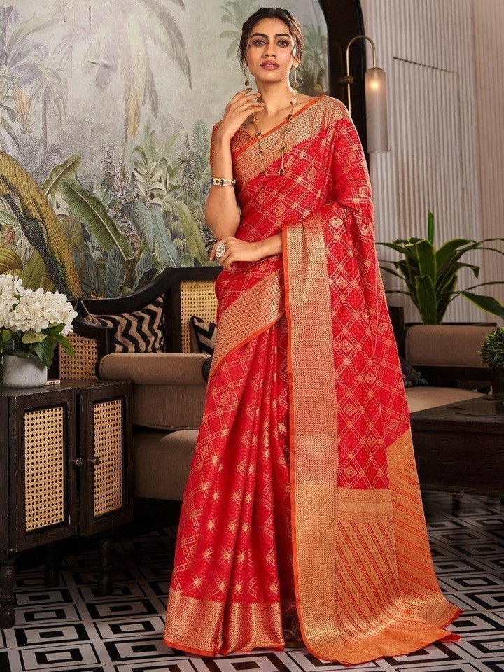 Excellent Red Weaving Silk Engagement Wear Saree With Blouse